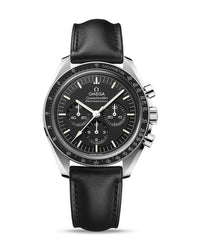 OMEGA Speedmaster Moonwatch Professional Co‑Axial Master Chronometer Chronograph 42mm, Steel Case, Black Dial, Sapphire Crystal, Black Leather Strap